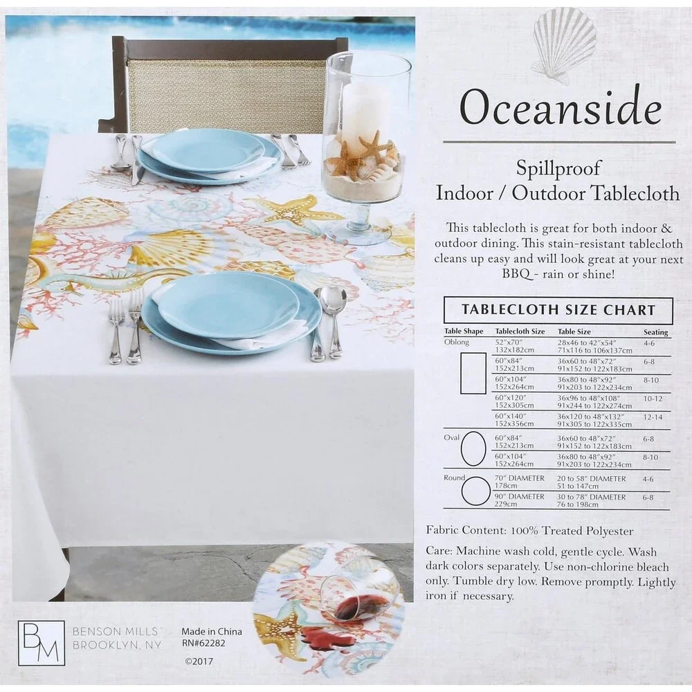 Printed Spillproof Fabric Tablecloth,60